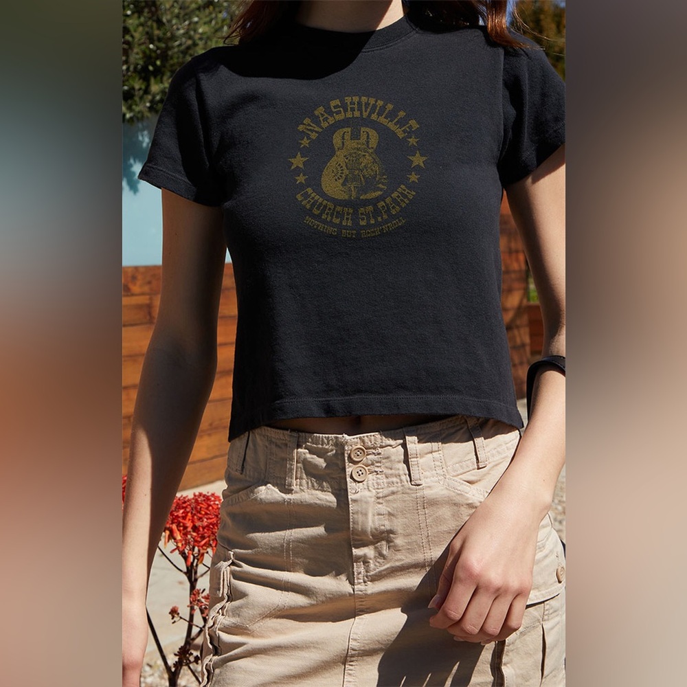 Brandy Melville Black Crop Top with Gold Graphic